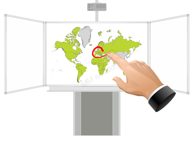 Dotyková interaktivní tabule 85" s křídly na stojanu + krátký projektor